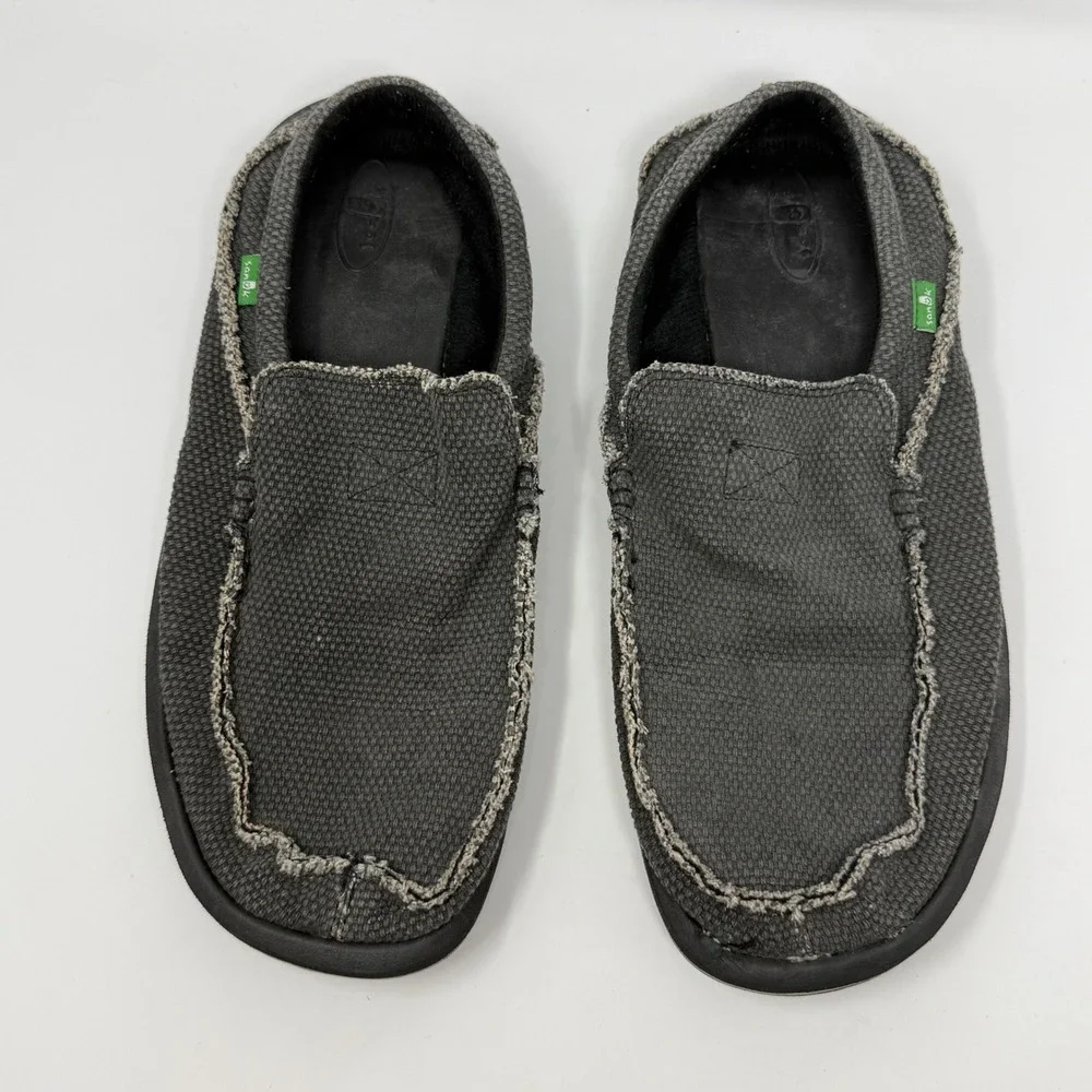 Sanuk Mens Sidewalk Surfer Charcoal Grey Canvas Slip On Loafers Size 13 EU 47